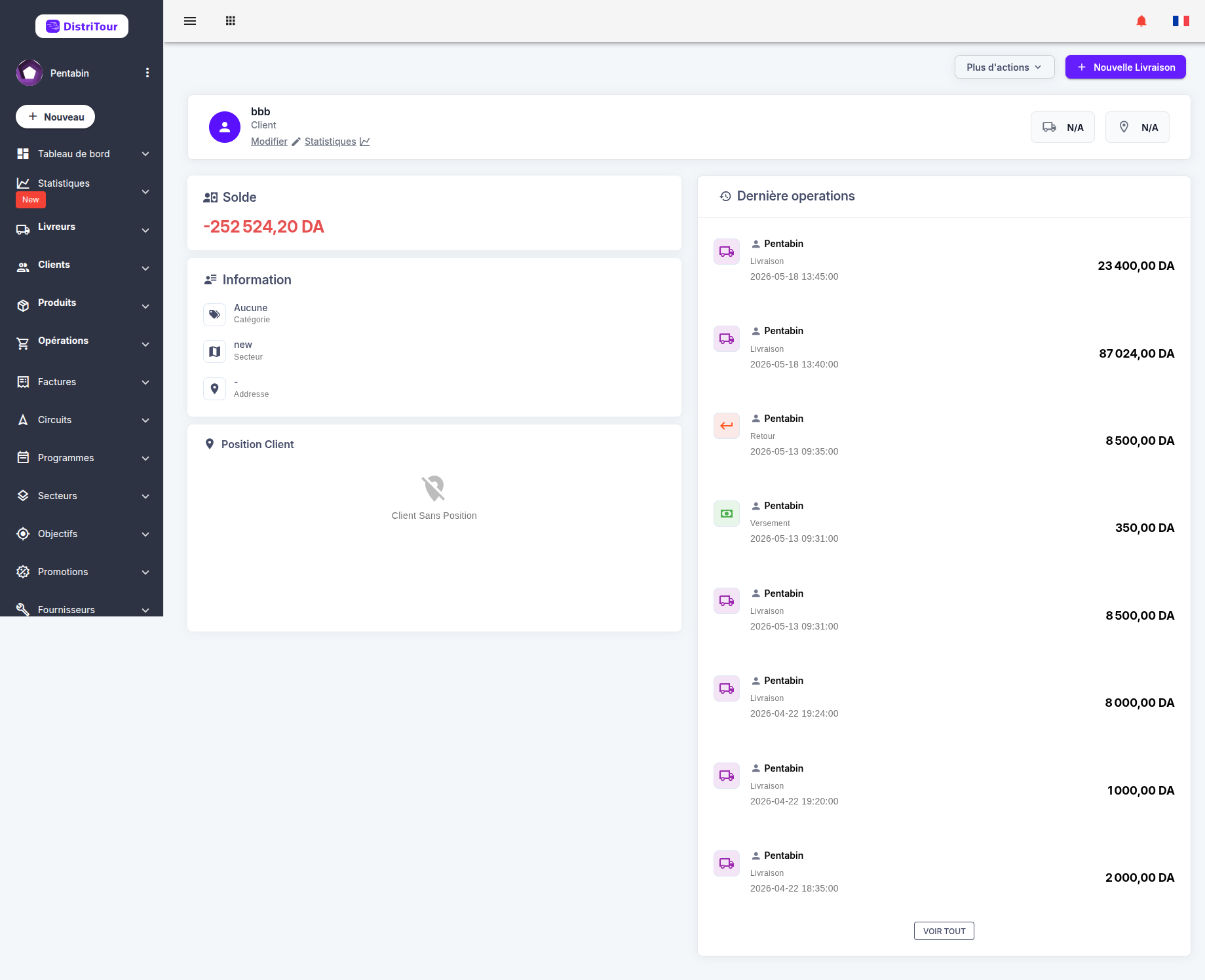 Client detail page
