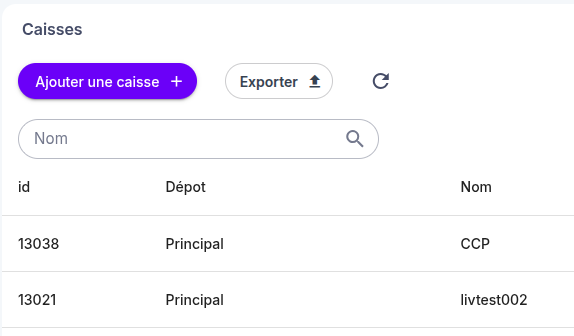Bouton Ajouter une caisse