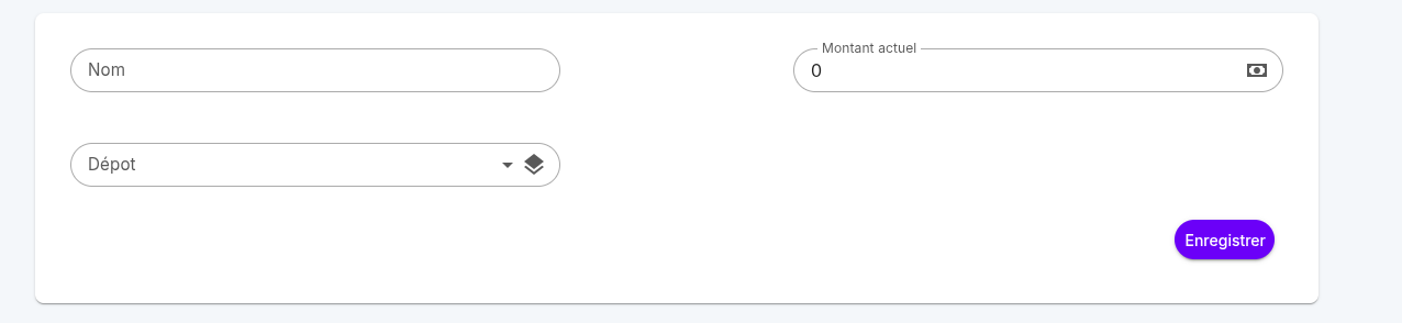 Formulaire de création d'une caisse